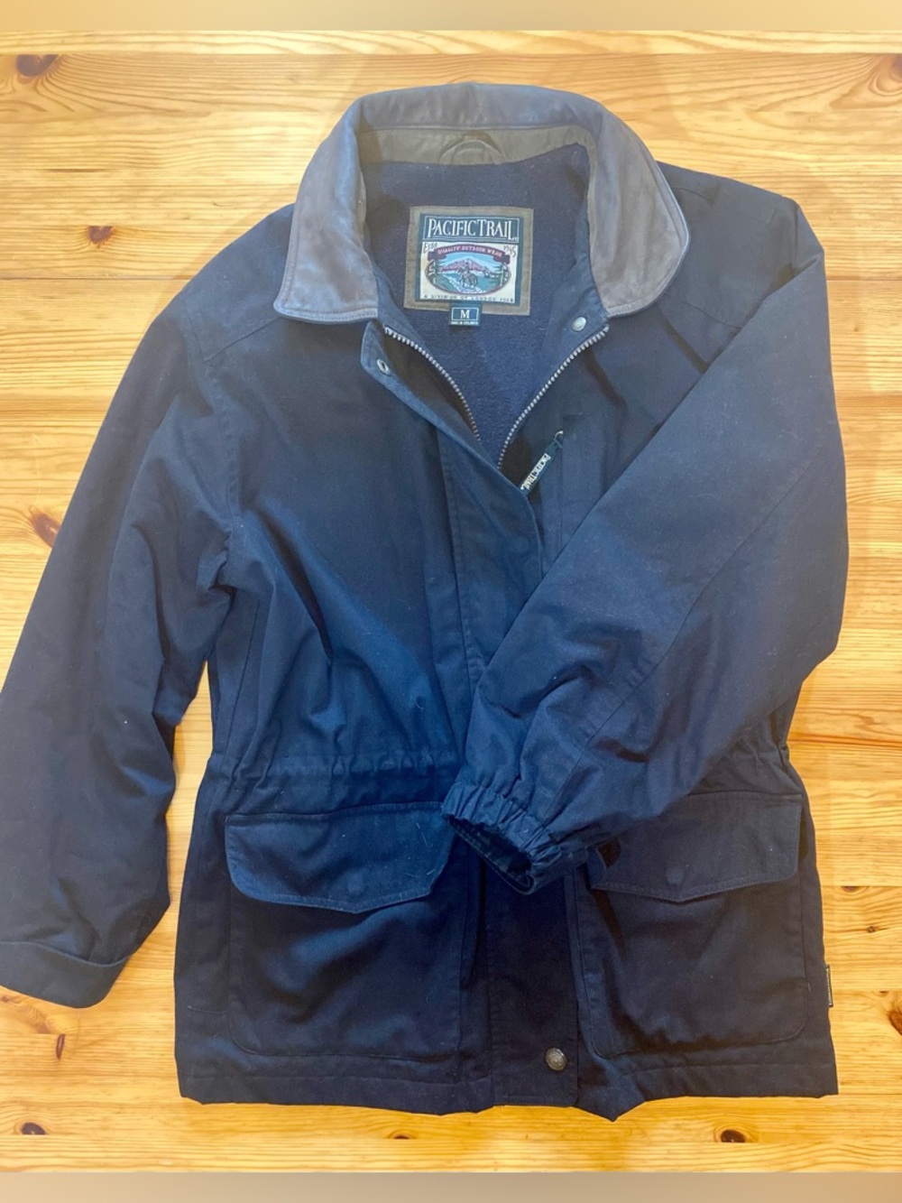 90s Pacific Trail Canvas Leather Outdoor Field Jacket with Hood in Black Size M - Picture 4 of 13